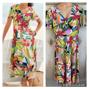 EUC Soft Surroundings Tahitian Midi Dress Vibrant Geometric Tropical | Size XL